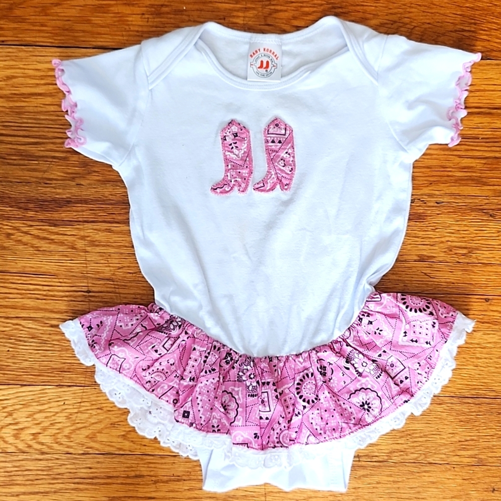 Baby Korall Western Onesie with Ruffle Skirt And Cowgirl Boots Embroidery, 24M
